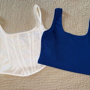 SHEIN White and Royal Blue Sleeveless Tops